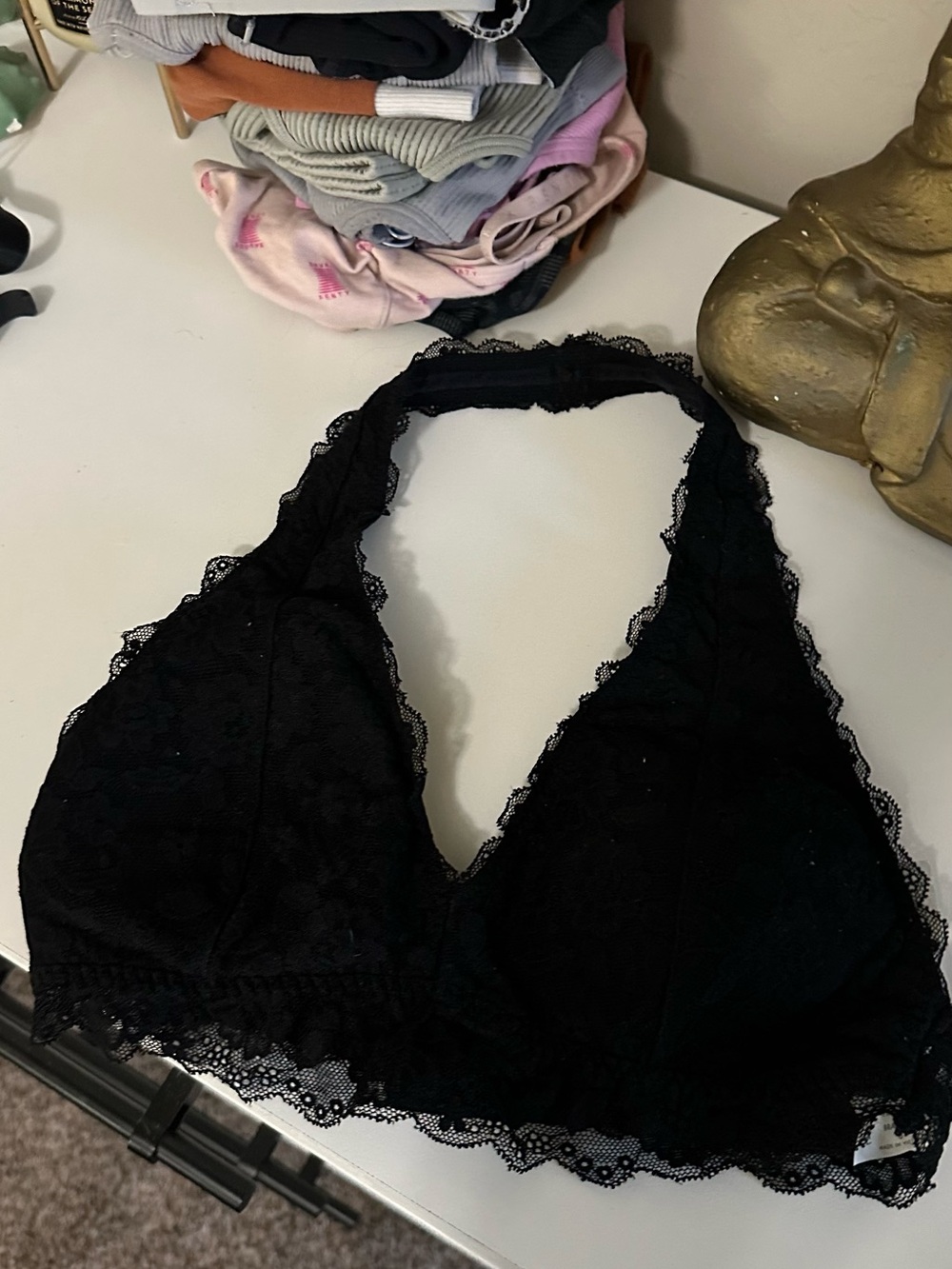 Black Lace Halter Bralette - Women's Intimates